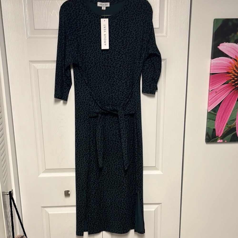 Amour Vert Black and Green Casual Dress